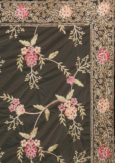 Peach Stonework Net Designer Saree - Koskii