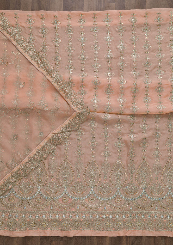 Peach Stonework Semi Crepe Unstitched Salwar Suit-Koskii