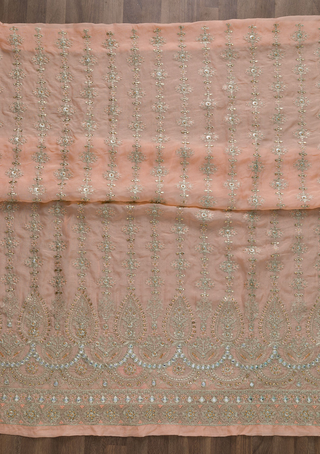Peach Stonework Semi Crepe Unstitched Salwar Suit-Koskii