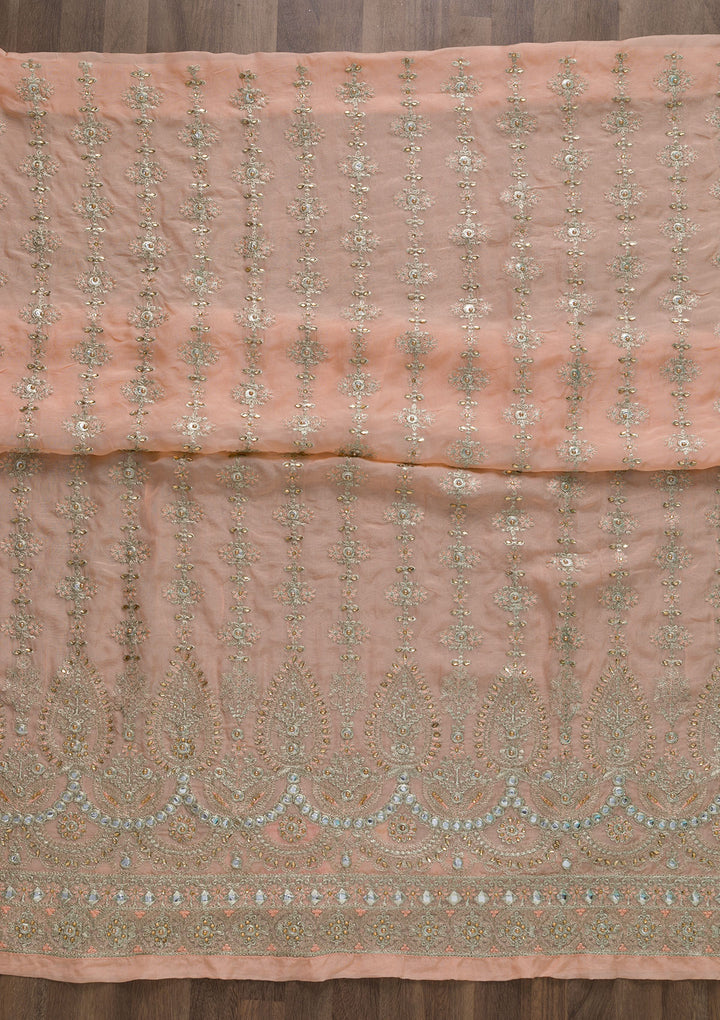 Peach Stonework Semi Crepe Unstitched Salwar Suit-Koskii