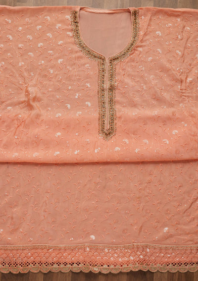 Peach Stonework Semi Crepe Unstitched Salwar Suit-Koskii