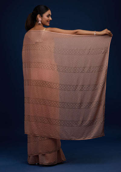 Peach Stonework Semi Crepe Designer Saree - Koskii