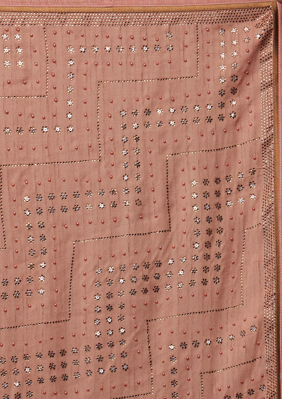 Peach Stonework Semi Crepe Designer Saree - Koskii
