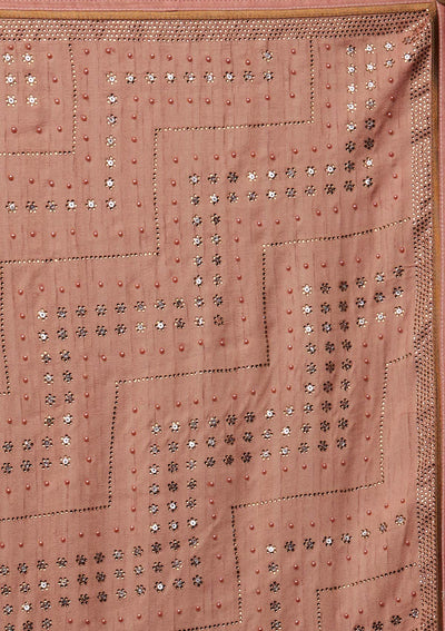 Peach Stonework Semi Crepe Designer Saree - Koskii