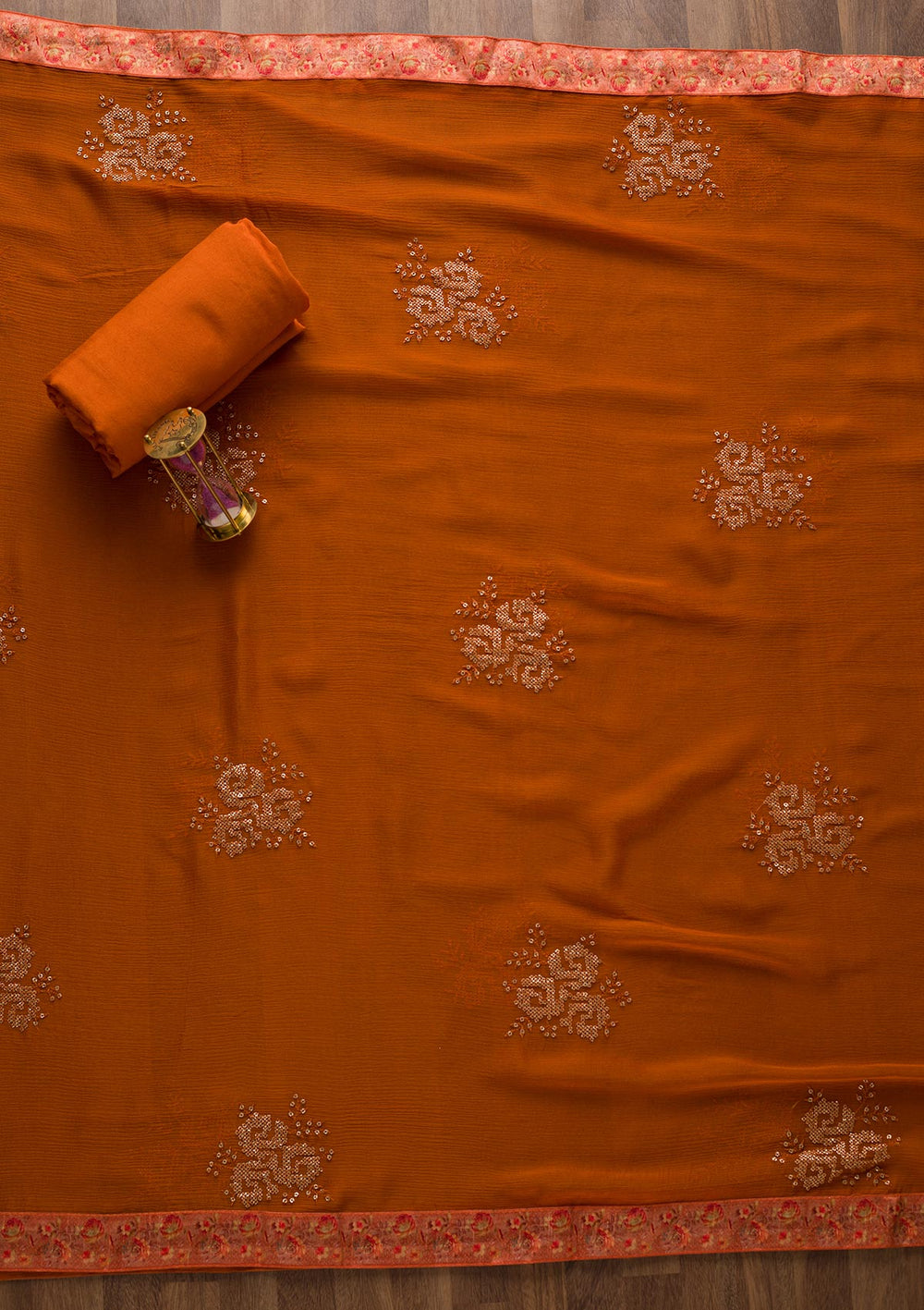 Peach Swarovski Georgette Unstitched Salwar Suit-Koskii