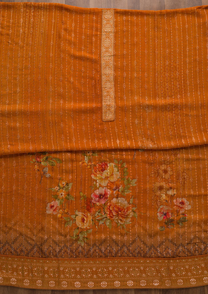 Peach Swarovski Georgette Unstitched Salwar Suit-Koskii