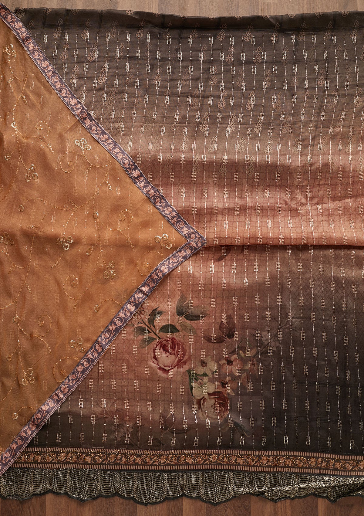 Peach Swarovski Semi Crepe Designer Unstitched Salwar Suit - Koskii