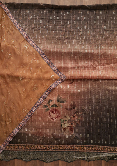 Peach Swarovski Semi Crepe Designer Unstitched Salwar Suit - Koskii