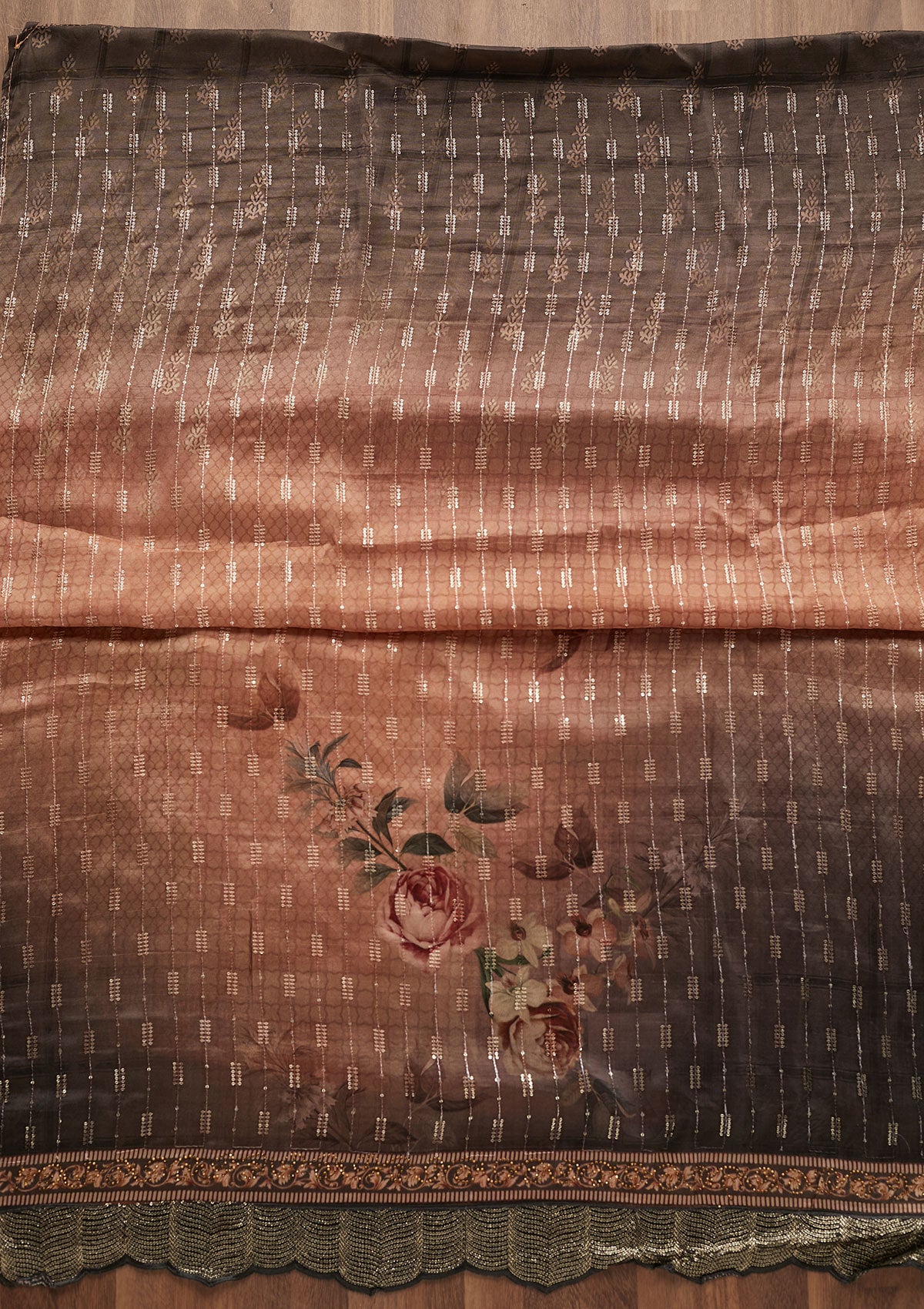 Peach Swarovski Semi Crepe Designer Unstitched Salwar Suit - Koskii