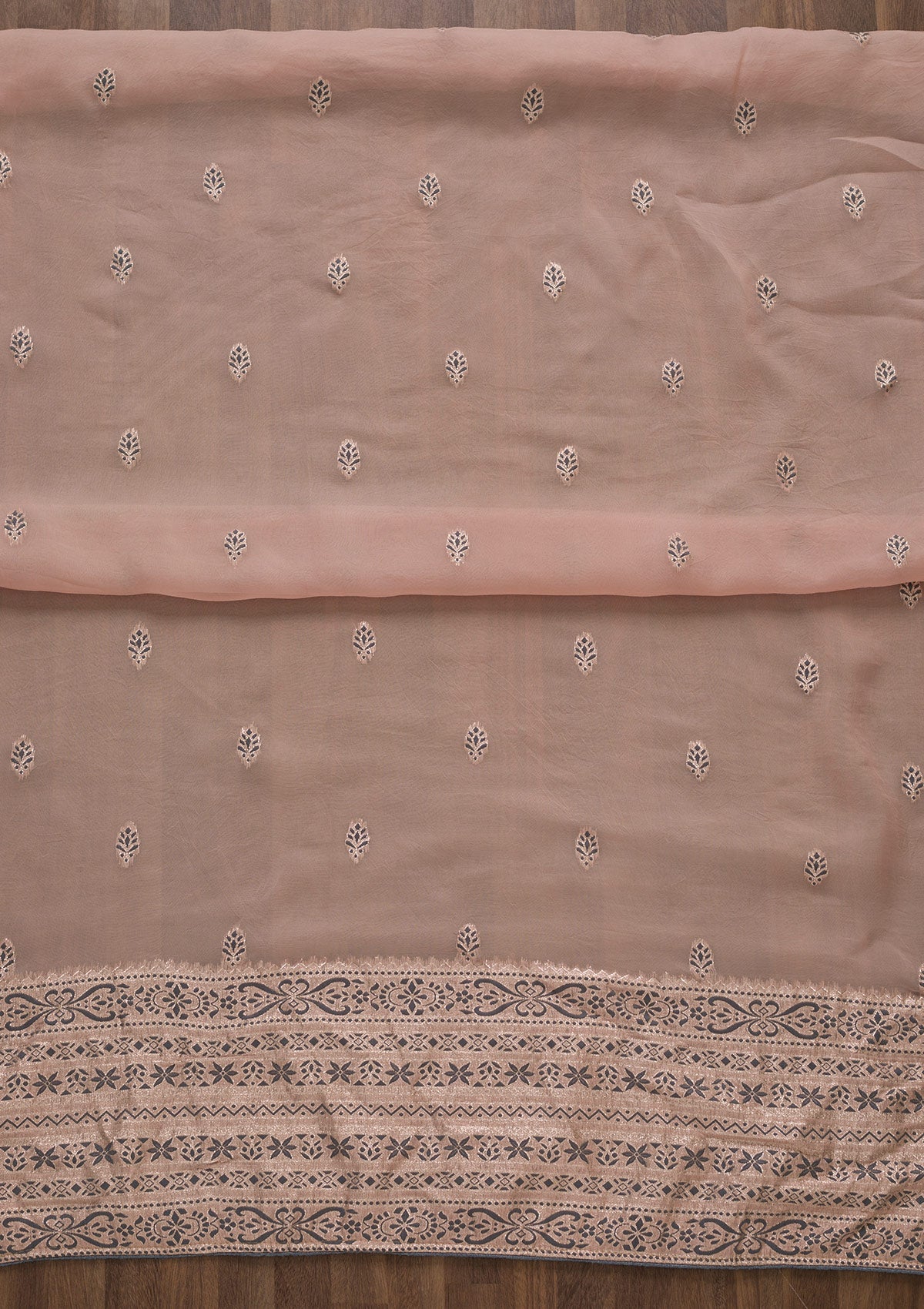Peach Threadwork Cotton Unstitched Salwar Suit-Koskii