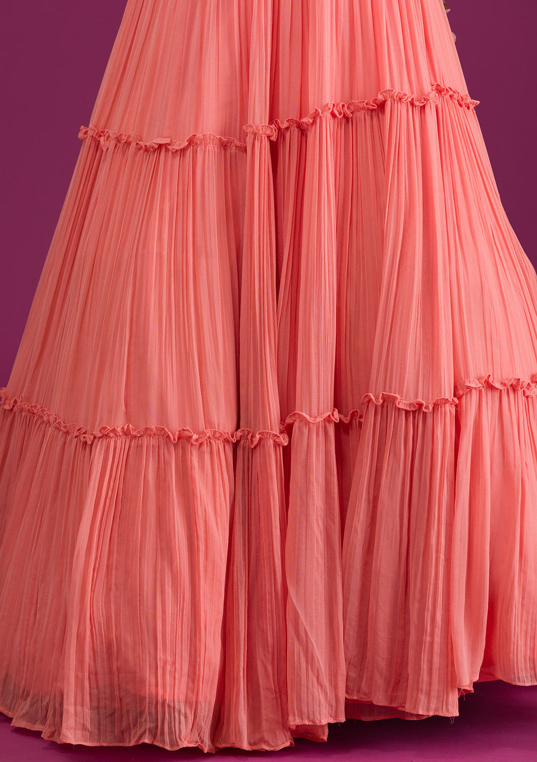 Peach Threadwork Georgette Readymade Lehenga-Koskii