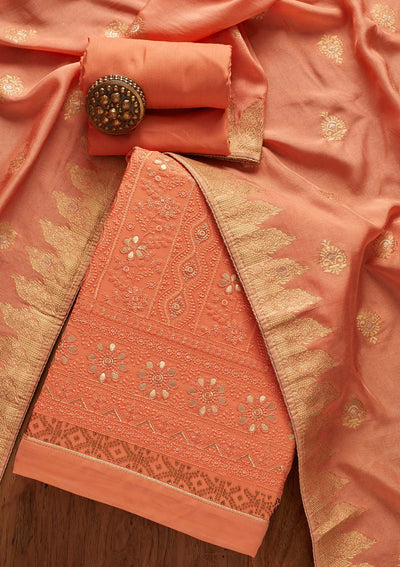 Peach Threadwork Georgette Designer Semi-Stitched Salwar Suit - koskii