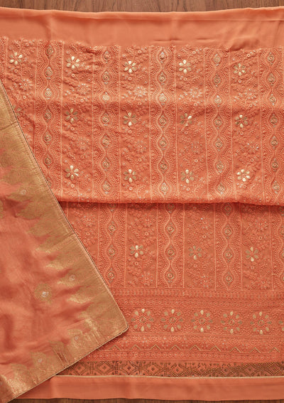 Peach Threadwork Georgette Designer Semi-Stitched Salwar Suit - koskii