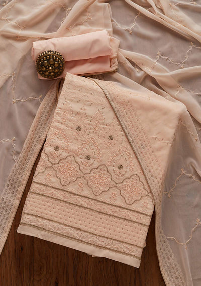 Peach Threadwork Georgette Designer Semi-Stitched Salwar Suit - Koskii