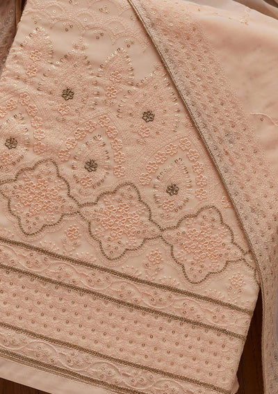 Peach Threadwork Georgette Designer Semi-Stitched Salwar Suit - Koskii