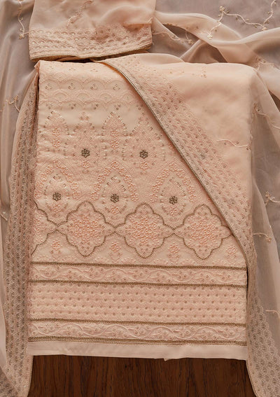 Peach Threadwork Georgette Designer Semi-Stitched Salwar Suit - Koskii