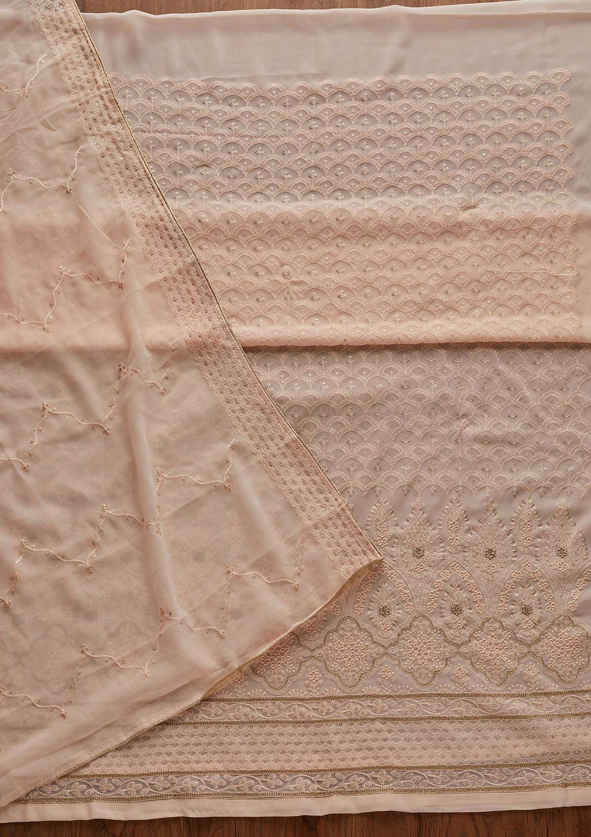 Peach Threadwork Georgette Designer Semi-Stitched Salwar Suit - Koskii