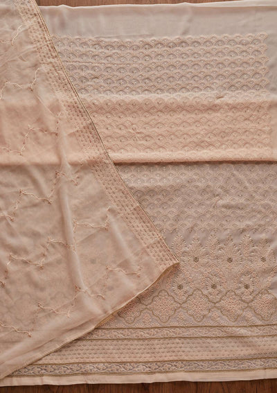 Peach Threadwork Georgette Designer Semi-Stitched Salwar Suit - Koskii