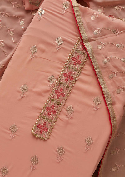 Peach Threadwork Georgette Designer Semi-Stitched Salwar Suit - Koskii