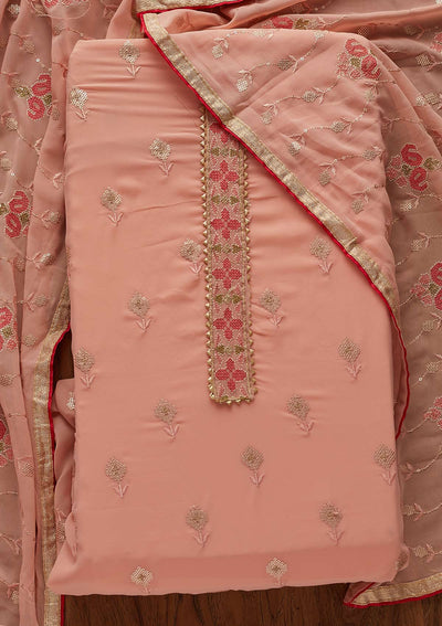Peach Threadwork Georgette Designer Semi-Stitched Salwar Suit - Koskii