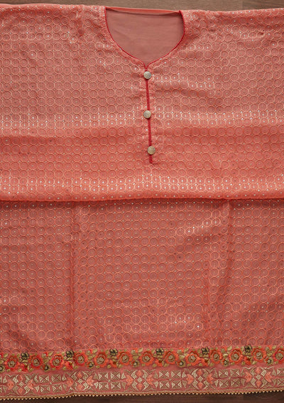 Peach Threadwork Georgette Designer Unstitched Salwar Suit - Koskii