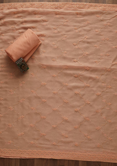 Peach Threadwork Georgette Designer Unstitched Salwar Suit - Koskii
