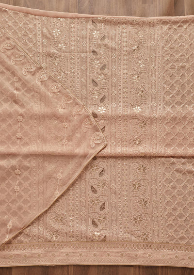 Peach Threadwork Georgette  Unstitched Salwar Suit - Koskii