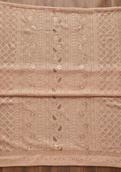 Peach Threadwork Georgette  Unstitched Salwar Suit - Koskii