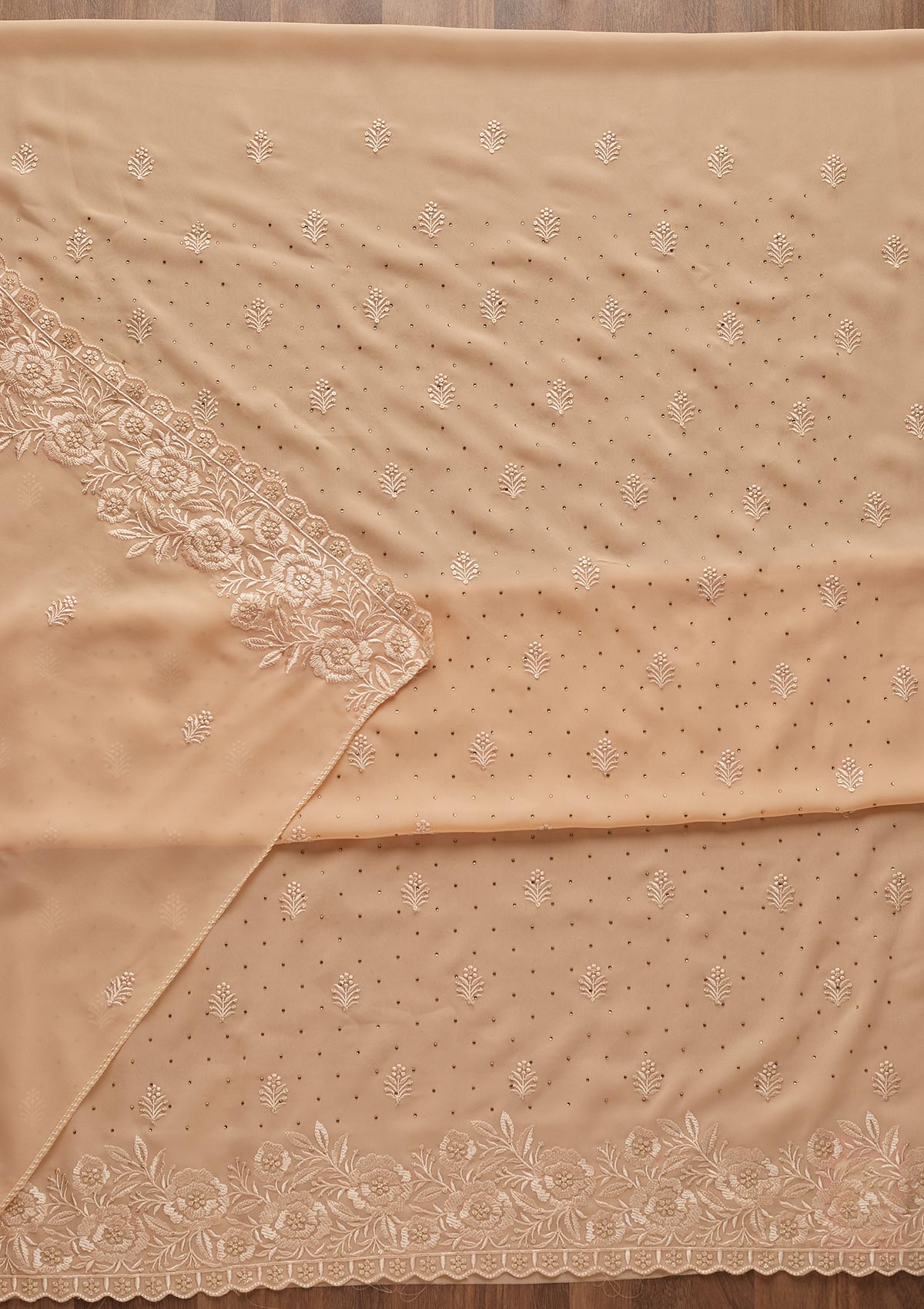 Peach Threadwork Georgette  Unstitched Salwar Suit - Koskii
