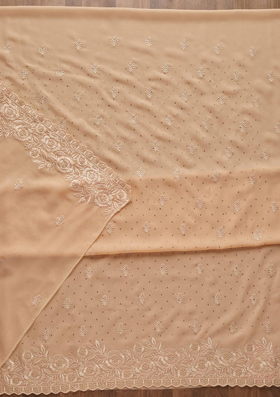 Peach Threadwork Georgette  Unstitched Salwar Suit - Koskii