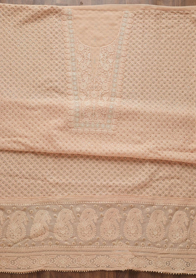 Peach Threadwork Georgette Unstitched Salwar Suit-Koskii