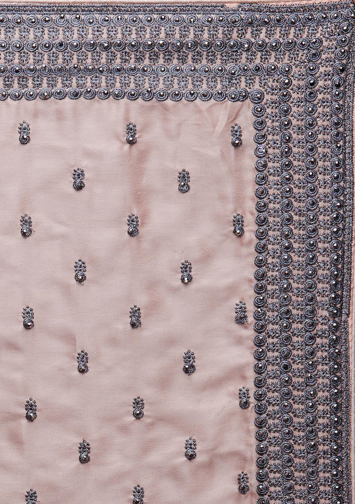 Peach Threadwork Georgette Saree - Koskii