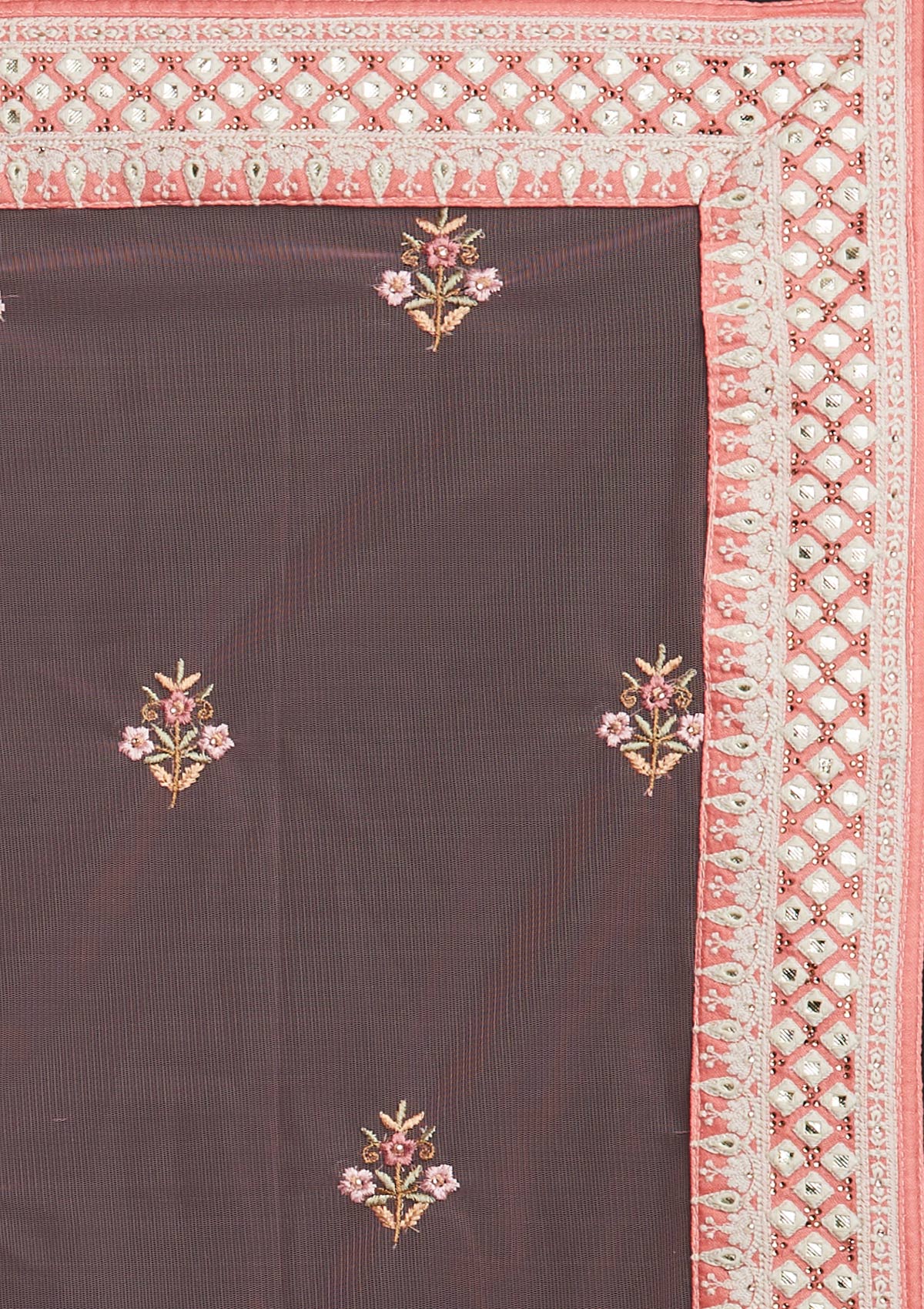 Peach Threadwork Raw Silk Designer Semi-Stitched Lehenga - koskii