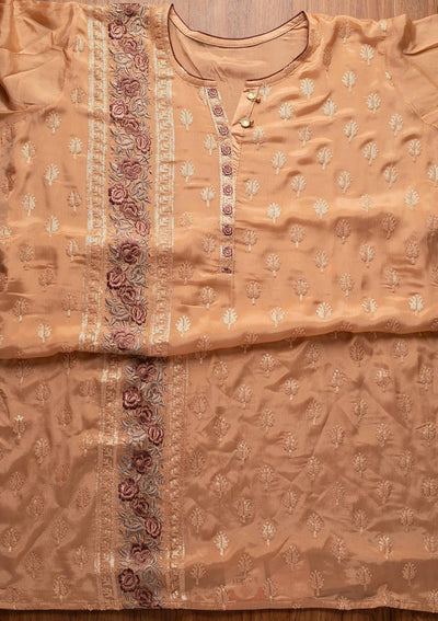 Peach Threadwork Semi Crepe Designer Semi-Stitched Salwar Suit - koskii