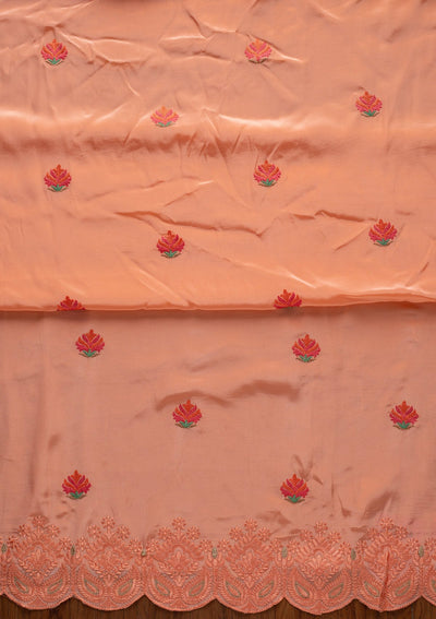 Peach Threadwork Semi Crepe Designer Unstitched Salwar Suit - koskii