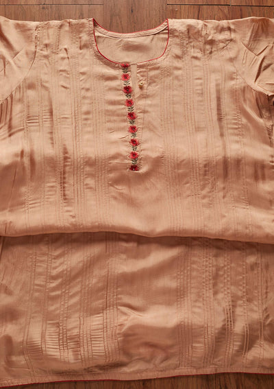 Peach Threadwork Semi Crepe Designer Semi-Stitched Salwar Suit - koskii
