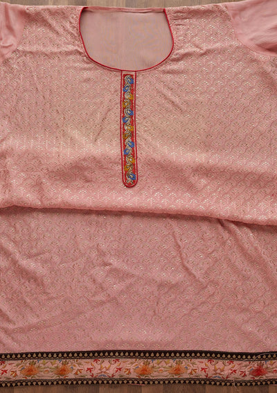 Peach Threadwork Semi Crepe  Unstitched Salwar Suit - Koskii