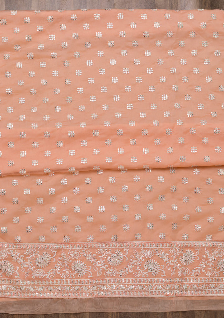Peach Threadwork Tissue Unstitched Salwar Suit-Koskii
