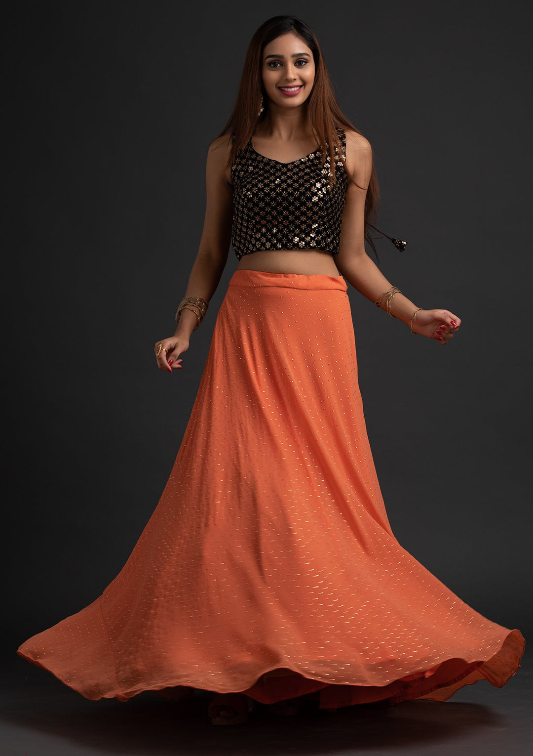 Buy Peach Badla Georgette Designer Skirt Koskii