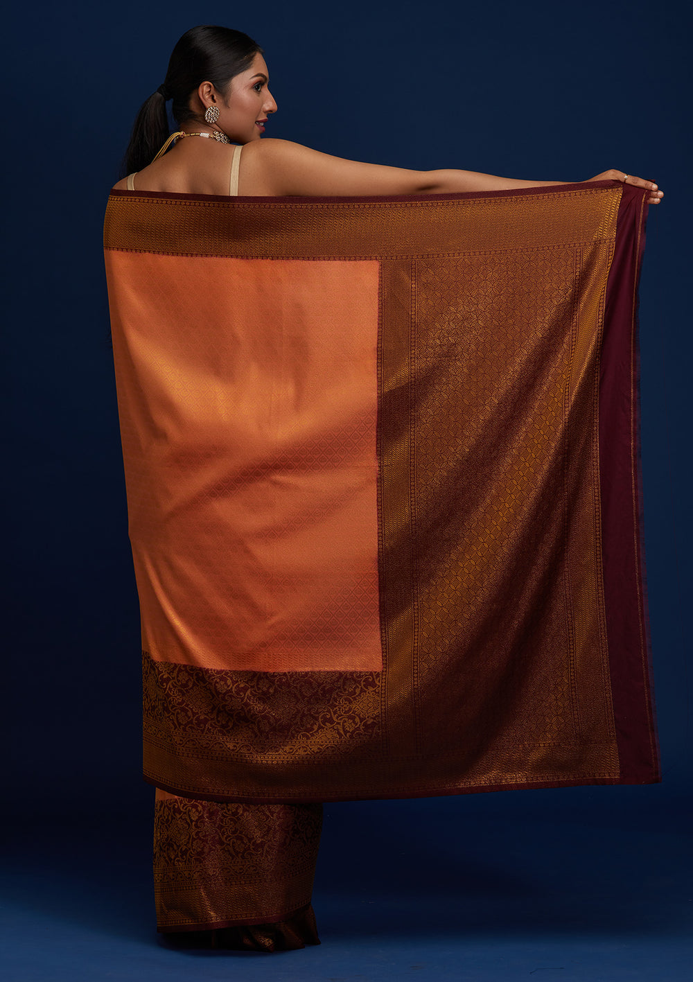 Peach Zariwork Art Silk Designer Saree - Koskii