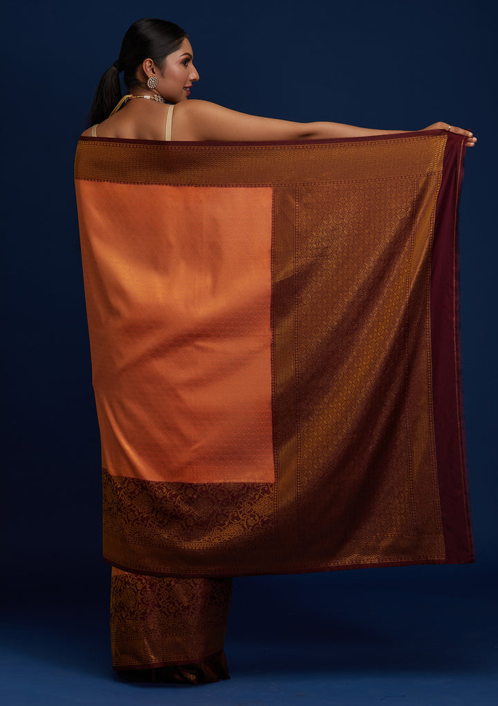 Peach Zariwork Art Silk Designer Saree - Koskii