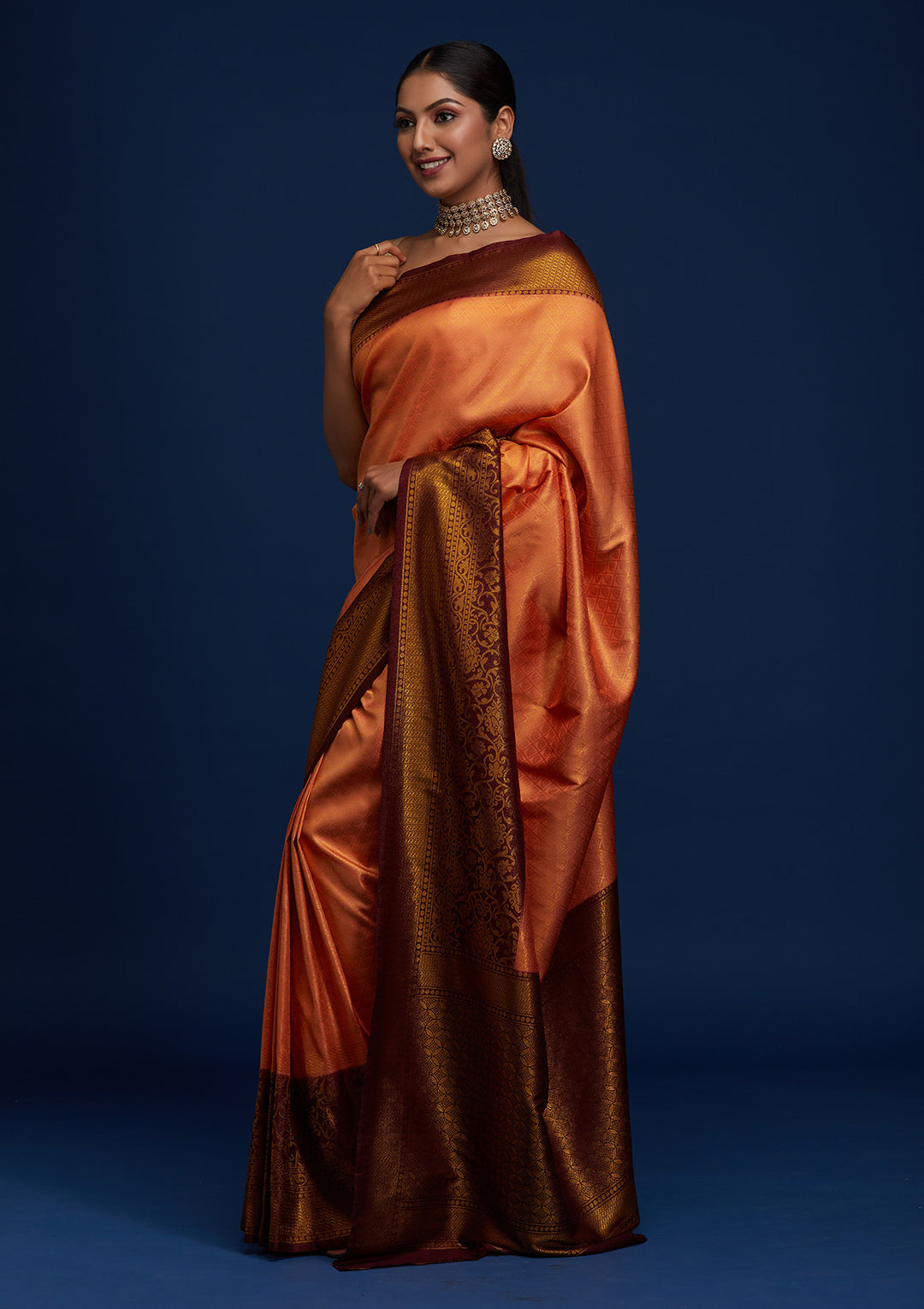 Peach Zariwork Art Silk Designer Saree - Koskii