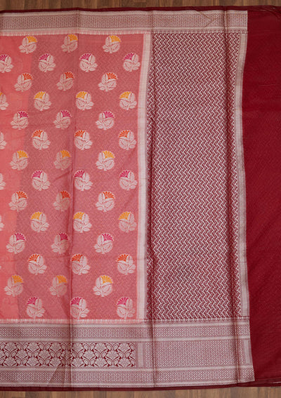 Peach Zariwork Art Silk Saree - Koskii