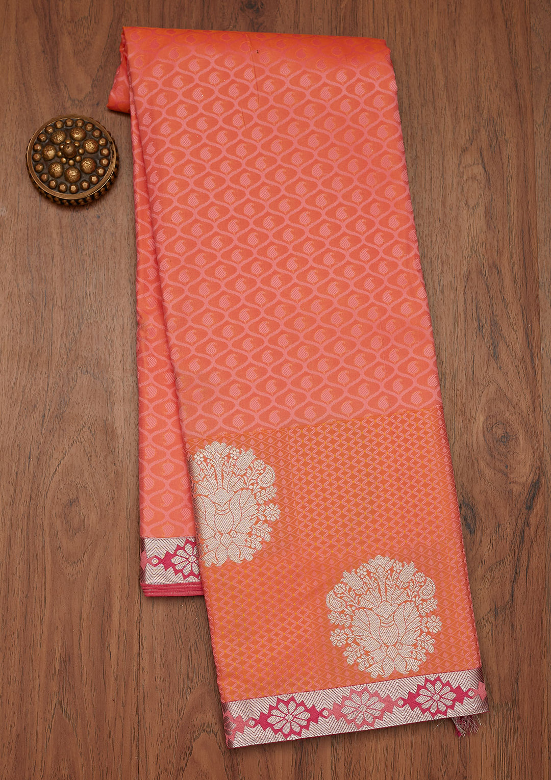 Peach Zariwork Art Silk Designer Saree - Koskii