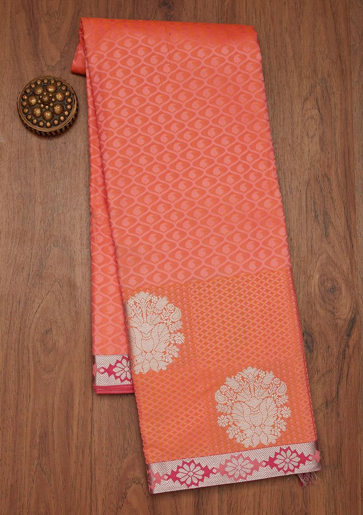 Peach Zariwork Art Silk Designer Saree - Koskii