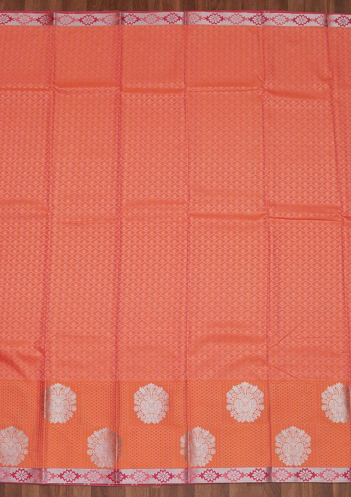 Peach Zariwork Art Silk Designer Saree - Koskii