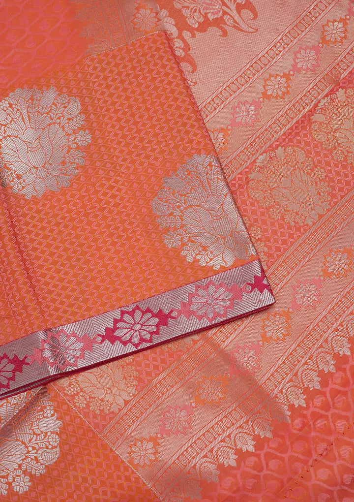 Peach Zariwork Art Silk Designer Saree - Koskii