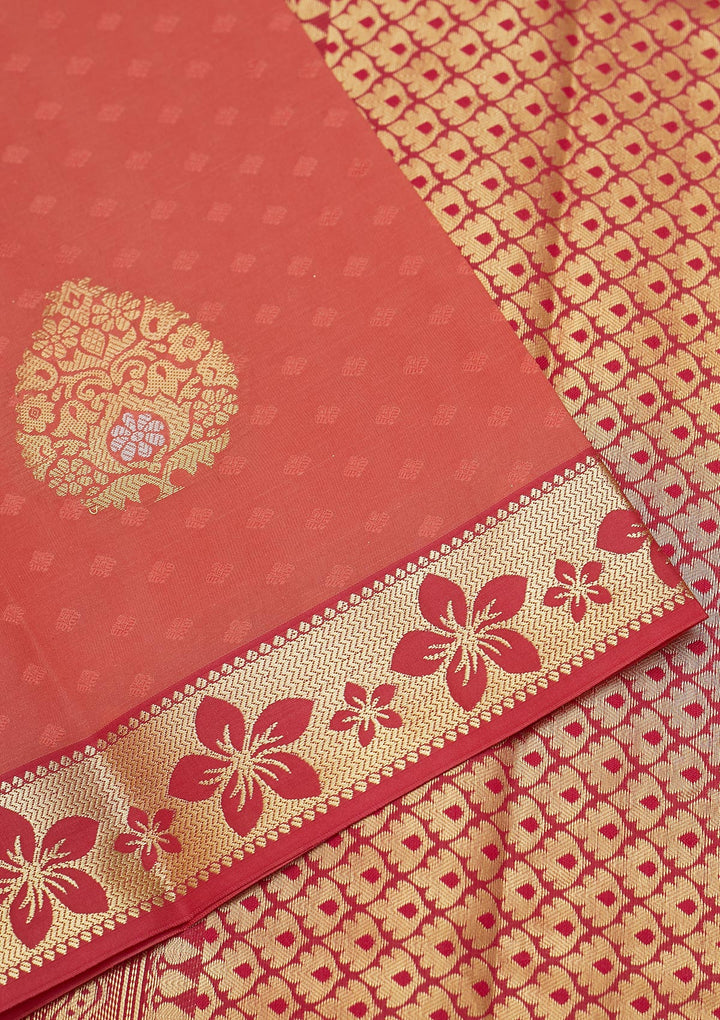 Peach Zariwork Art Silk Saree - Koskii
