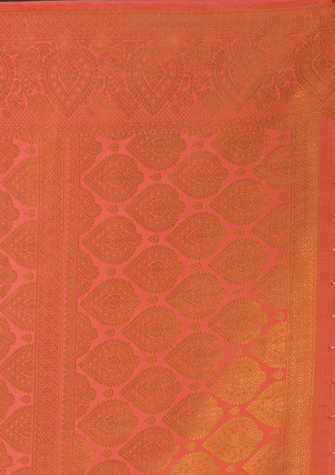 Peach Zariwork Art Silk Unstitched Saree-Koskii