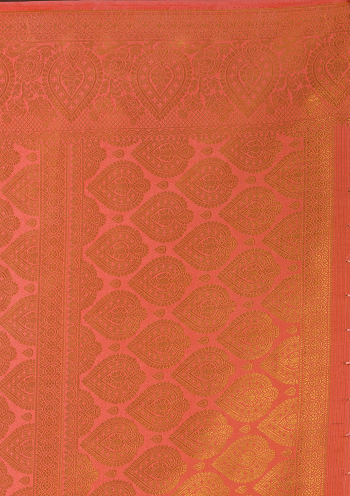Peach Zariwork Art Silk Unstitched Saree-Koskii